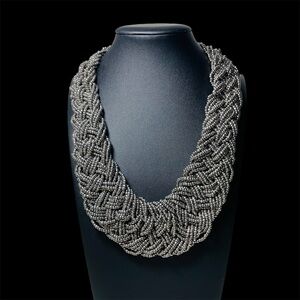 Braided Hematite Beaded Statement Necklace